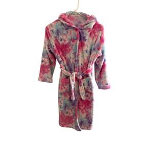 Doctor Unicorn Girls 10-11Y Tie Dye Hooded Plush Robe Pajamas Elastic Waist